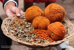 The orange is also made by ground up bugs. Different shades are made by adding salts to the dye which makes it lighter